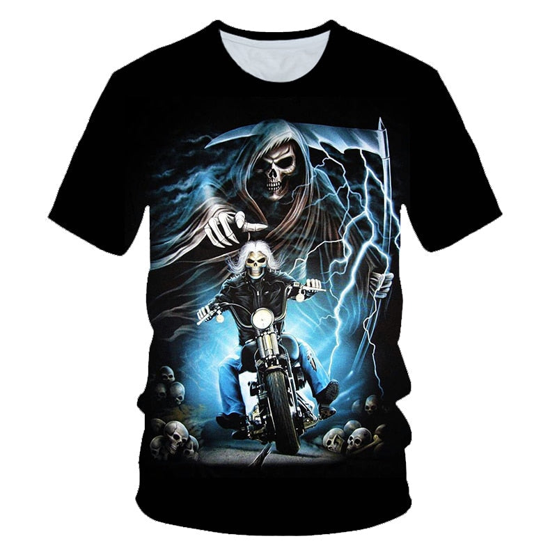 Funny Skull Motorbike 3D T Shirt Summer Hipster Short Sleeve Tee Tops Men/Women Print T-Shirts Casual Homme Short Sleeve Top