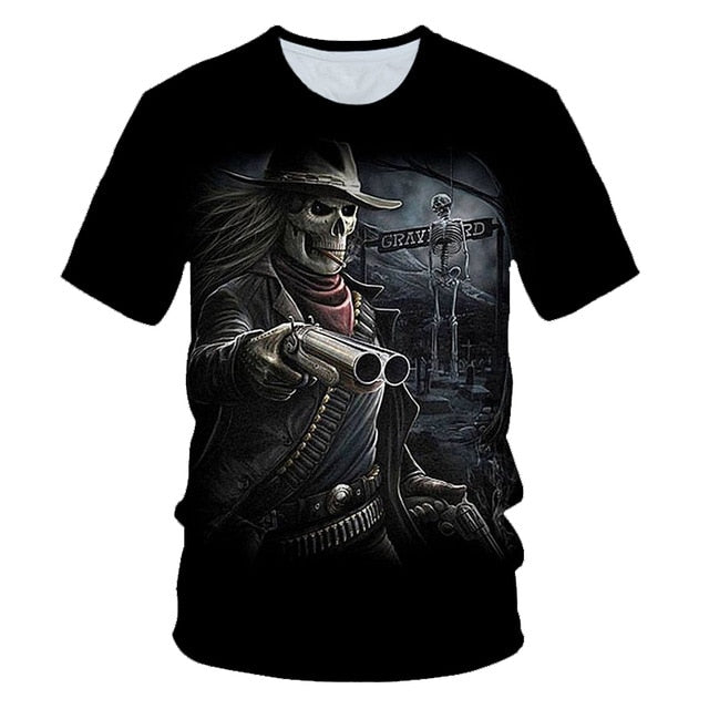 Funny Skull Motorbike 3D T Shirt Summer Hipster Short Sleeve Tee Tops Men/Women Print T-Shirts Casual Homme Short Sleeve Top