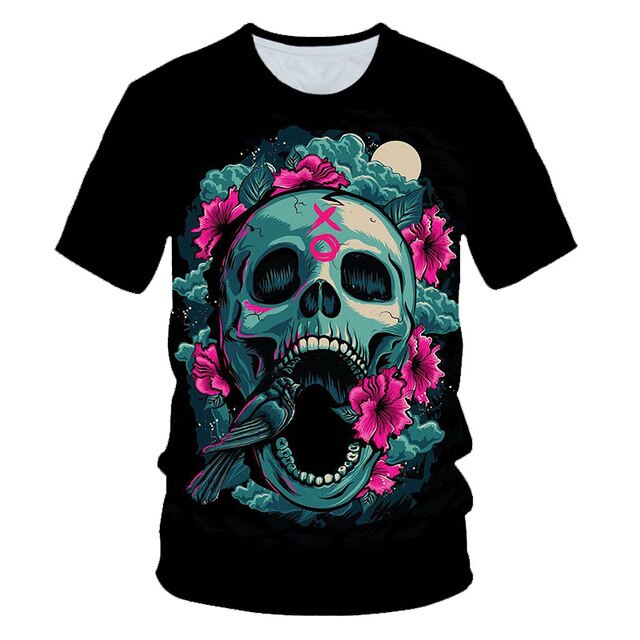 Funny Skull Motorbike 3D T Shirt Summer Hipster Short Sleeve Tee Tops Men/Women Print T-Shirts Casual Homme Short Sleeve Top