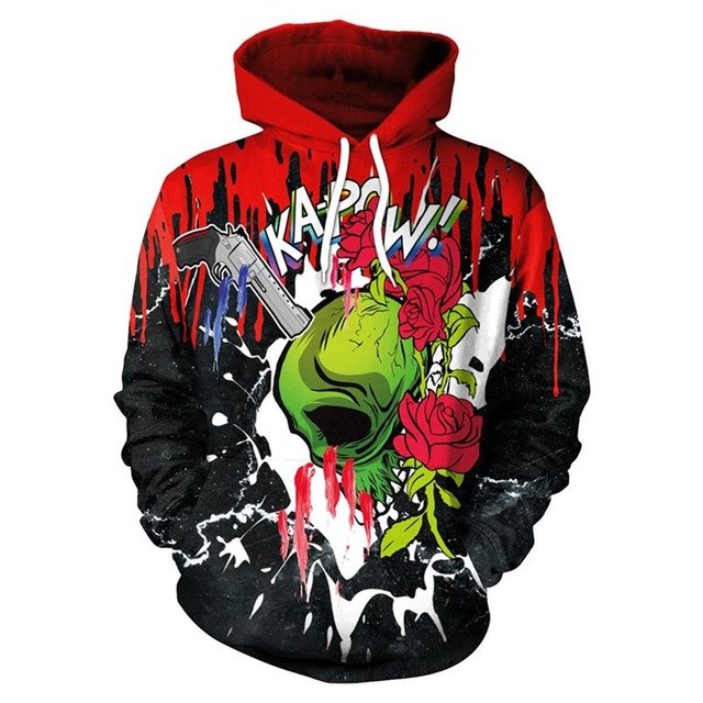New Fashion Punk Red Flower 3D Sweatshirts Women Men